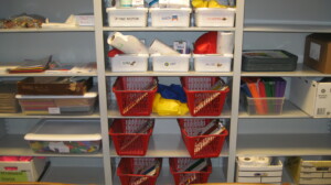 Shelves of supplies for Kindergarten Prep School program